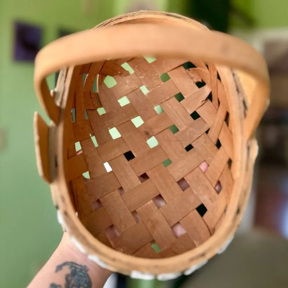 VTG Rustic Tea for Two Woven Basket With Handle Cottagecore Accent